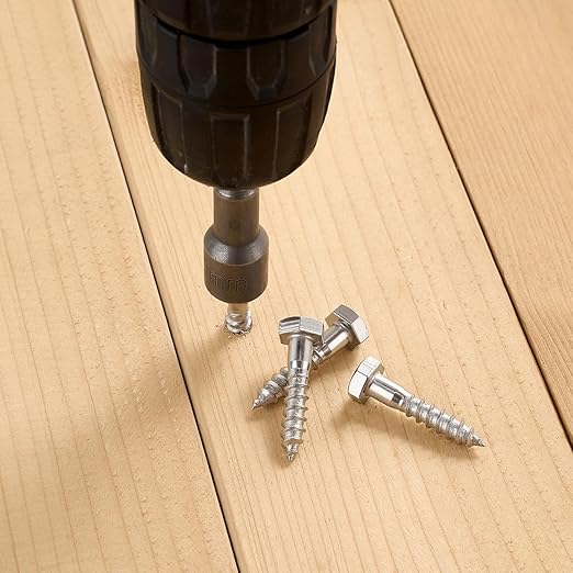 25 Pcs M6x1.18 Inch Hex Head Lag Screws 304 Stainless Steel 18-8 Wood Screws for Indoor Furniture Assembly Bookshelves Solid Wood Dining Tables