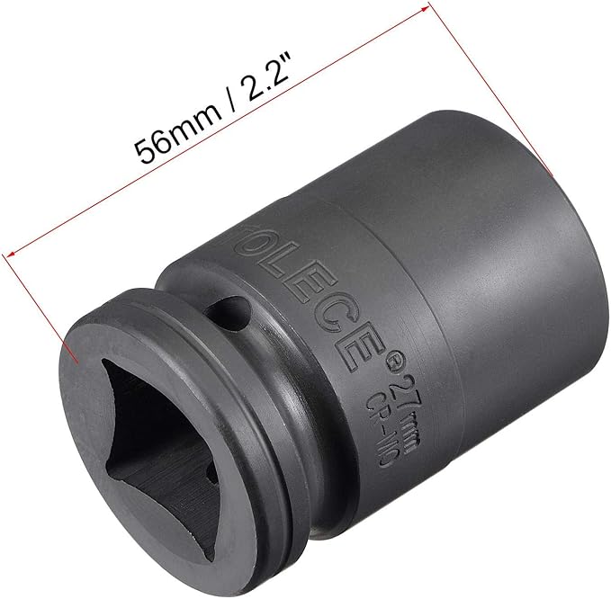 uxcell 3/4-Inch Drive 27mm 12-Point Impact Socket, CR-MO Steel 56mm Length, Standard Metric Sizes