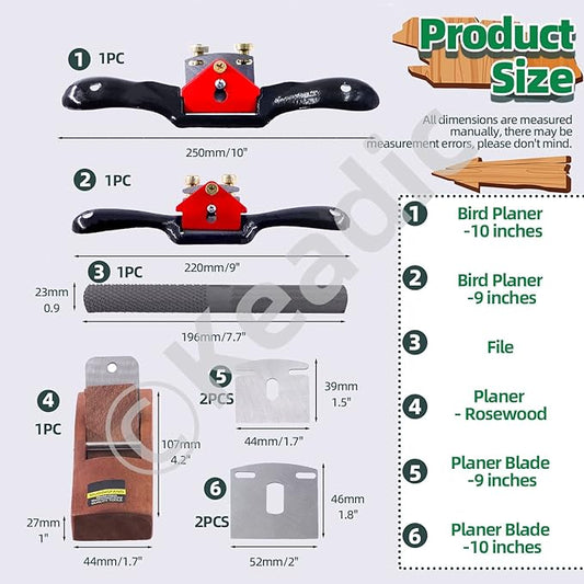 Keadic 8Pcs 9" 10" Adjustable Spokeshave Kit Contains Manual Planer with Flat Base Replacement Metal Blades 4-Way Rasp File and Portable Woodworking Planes for Deburring Carving Crafting