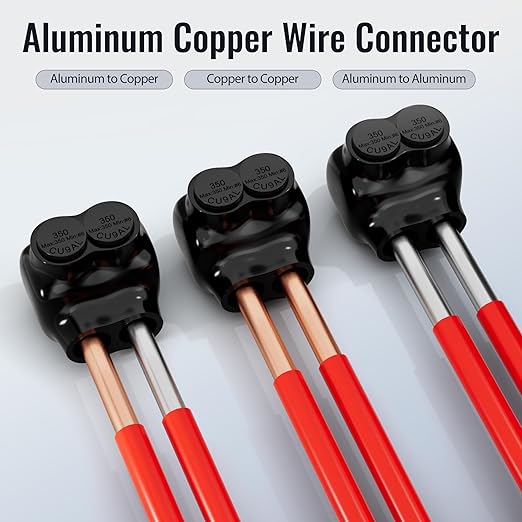 Black Electrical Cable Connectors 2 Port Insulated Multi Tap Connector 350MCM-6AWG Aluminum Wire Connector Single-Sided Entry 3/8" Allen Hex - 6 Pack