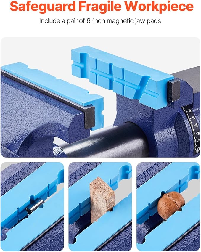 VEVOR Heavy Duty Bench Vise, 6-1/2" Jaw Width, 5" Max Jaw Opening Multi-Purpose Ductile Iron Bench Vise with Anvil, 360째 Swivel Base Head, 3" Throat, 5620 lbs Clamp Force, for Pipe Repairing