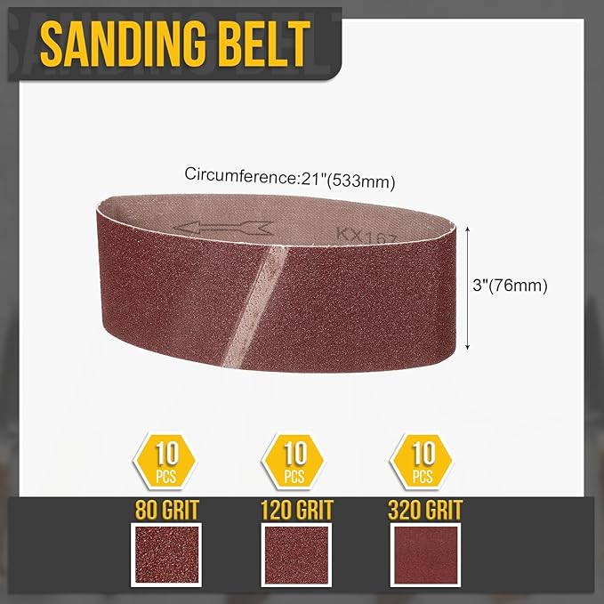 3 x 21 Inch Sanding Belt, 30 Pcs 80/120/320 Grit Knife Sharpener Belts Work Sharpening for Belt Sander Knife Carving Tool Metal Working