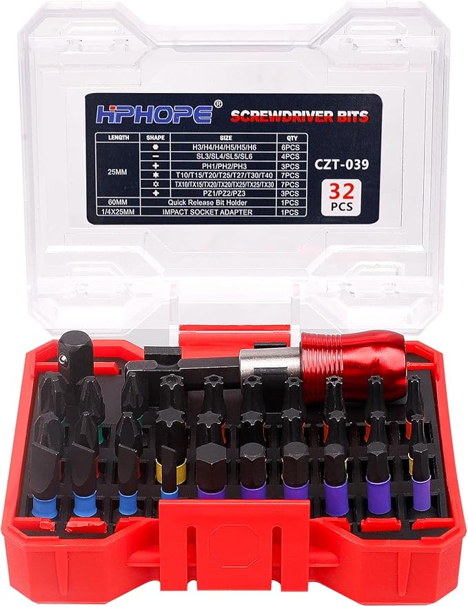 HPHOPE 32 Pieces Professional Magnetic Screwdriver Bit Accessory Set