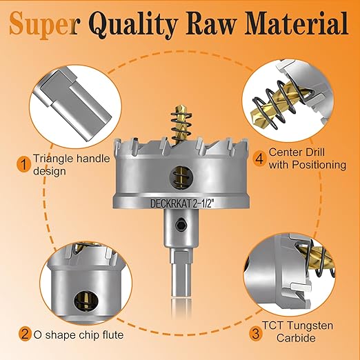 2-1/2" TCT Hole Saw for Hard Metal, Heavy Duty 65mm Tungsten Carbide Tipped Hole Cutter with Spring-Loaded Pilot Drill Bit for Stainless Steel, Metal, Iron, and Plastic