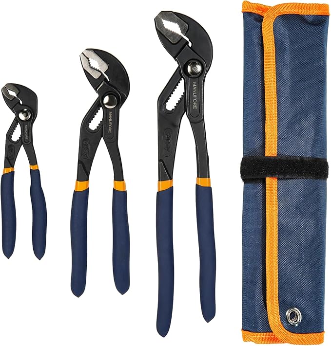 MANUFORE Water Pump Pliers, 7/10/12 Inch Quick Release Groove Joint Pliers with V-Jaw, for Griping Pipes, Rods, Shafts