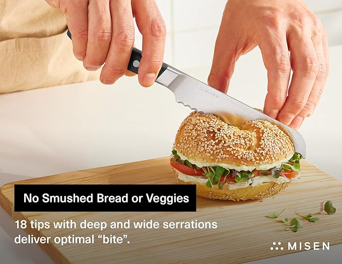 Misen Serrated Bread Knife - High-Carbon Japanese AUS8 Steel - Perfect for Soft Foods, Bread, Pastries, and Fruits - Verstatile Slicer, Razor-Sharp Edge, Durable Blade, Ergonomic Handle - 5", Black