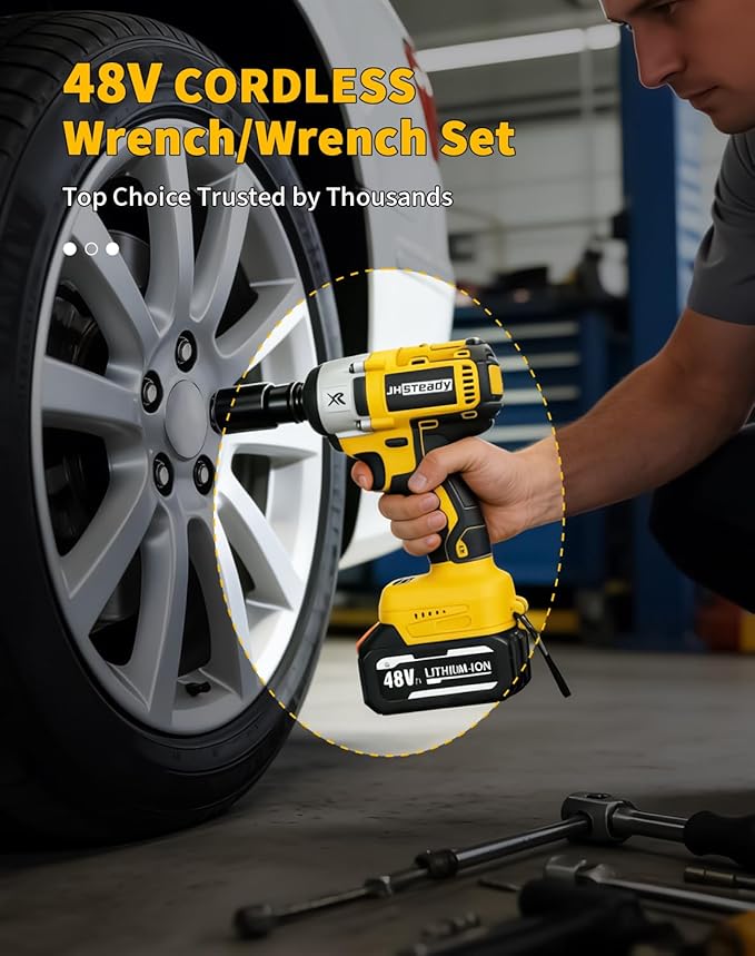 48V Cordless Impact Wrench, 1/2 Impact Gun, 4-Speed Brushless High Torque Impact Gun with LED Light, Precision Power Wrench