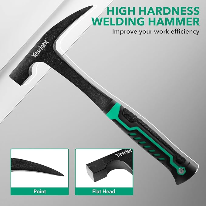Chipping Hammer, 22oz Welding Chipping Hammer with 2Pcs Steel Wire Brush, Sheet Metal Hammers Slag Removal Tool for Welders Metal Cleaning Workshop & DIY Projects