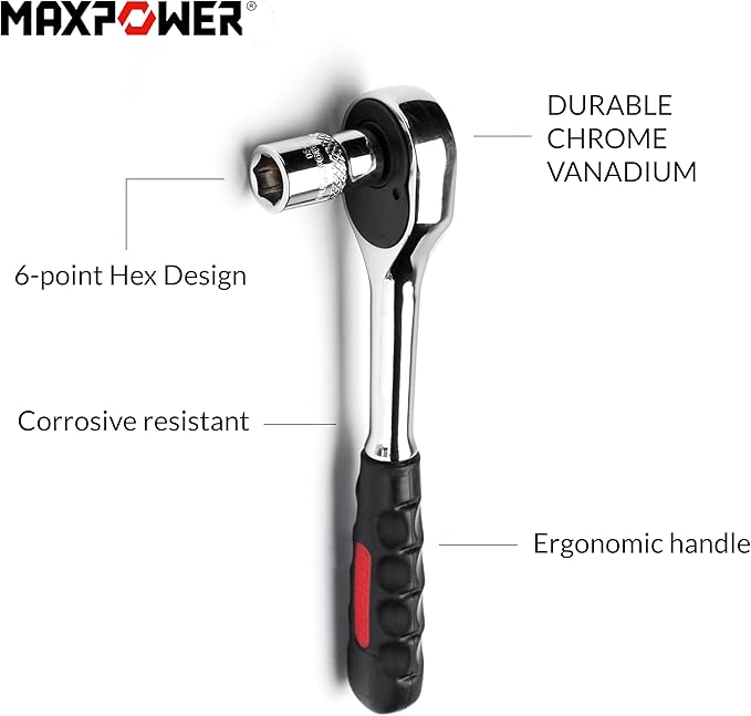 MAXPOWER 11-Piece 1/4" Ratcheting Socket Wrench Set Quick Release Reversible Ratchet Handle and Swappable Spanners Inch Imperial Sockets with Hanging Rack