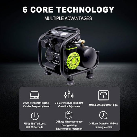 MZB Ultra Quiet Air Compressor 110V/60Hz MAX 115PSI Steel Tanks Oil-Free 70dB Noise Level Air Compressor with Wheels for Spray Painting, Auto Repair, Carpentry Decoration (1.6 Gallon)