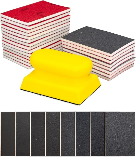 22 PCS Sanding Sponge Set, 180-3000 Grits Soft Foam Hand Sanding Block, Washable and Reusable Sandpaper Sponge for Drywall Metal Wood, Ultra Fine Sanding Pads for Model, Crafts, Auto