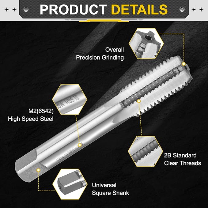uxcell Hand Bottom Tap 11/16"-11 BSW 2B Thread Bottoming Style Threading Taps High Speed Steel HSS6542 Straight Flutes Screw Tapping Tool
