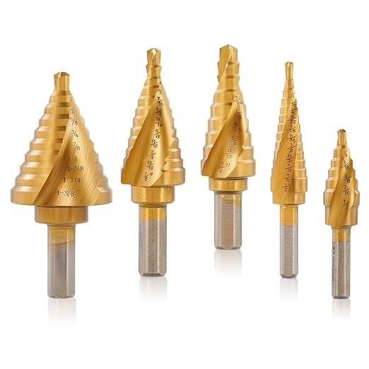 ZELCAN Step Bits for Metal, Step Drill Bit Set 5PCS Titanium, Spiral Grooved with Automatic Center Punch, Step Drill Bit for Metal with Aluminum Case, Multiple Hole Step Bit for DIY Lovers