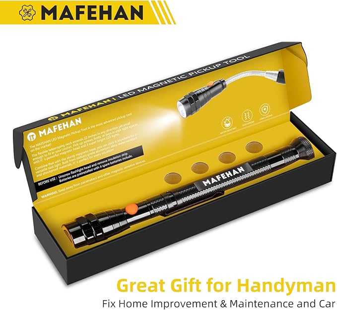 Telescoping Magnetic Pickup Tool with Extendable Flashlight, Unique Mens Gifts for Dad, Husband, Grandpa & Boyfriend ??Christmas Gifts, Stocking Stuffers, White Elephant Gifts
