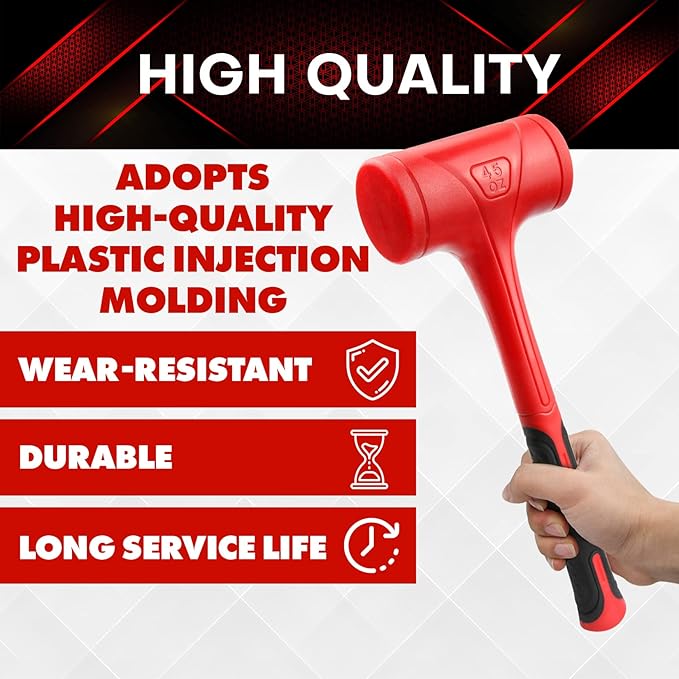 YIYITOOLS Dead Blow Hammer-45oz(3LB), Red and Black, Shockproof Design, No ReboundMallet Machinist Tools Unibody Molded Checkered Grip Spark and Rebound Resistant (YY-3-011)