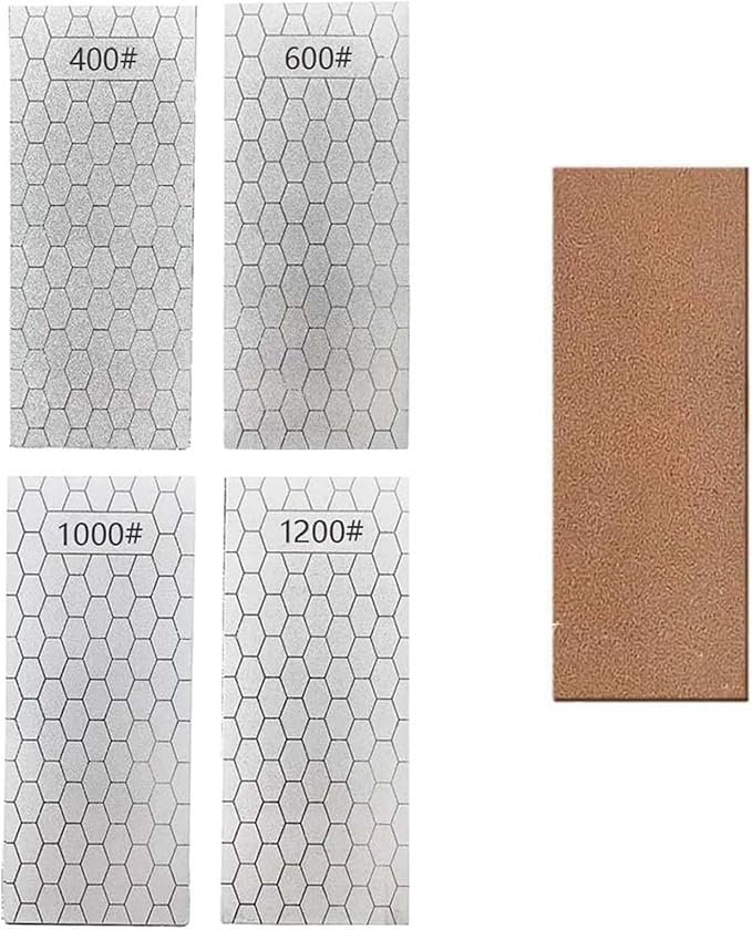 4 Pcs Diamond Sharpening Stone, with Angle Guide and Leather Strop, Knife Sharpener Stone Whetstone Honeycomb Surface Plate with Non-slip Base for Pocket Knives Scissors