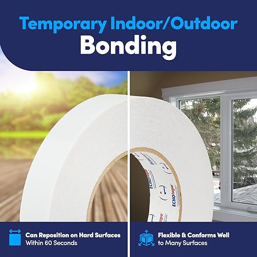 ECHOtape DC-M158A | Double-sided Tape | Double-sided Tape for Lightweight Mounting, Bonding | Thin Double-sided Tape | Clear Double-sided Tape | Indoor/Outdoor Double-sided Tape | 1.89 in x 54.6 yds