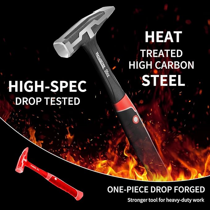 Meiwaltee 20 oz One-piece Forged Engineer Hammer, Sheet Metal Hammer 850g, Non-slip Rubber Grip For Construction, Gardening, Home Improvement