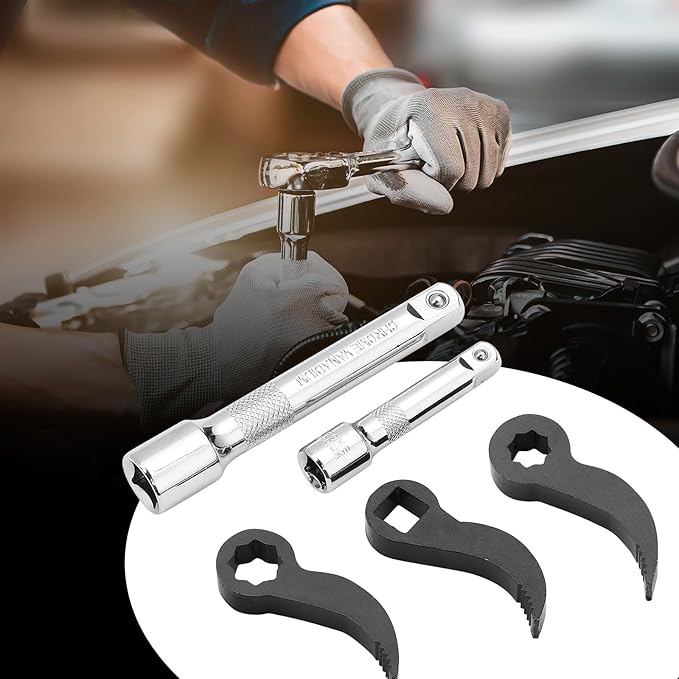 5 Pcs Pry Bar Wrench Adaptor Head, New Crowbar Adapter Head Tool,Half Shaft Removal Car Repairing Tools with Extension Bar for Tight Spaces,1/2" D 8pt (Square) Profile & 3/8" D 8pt