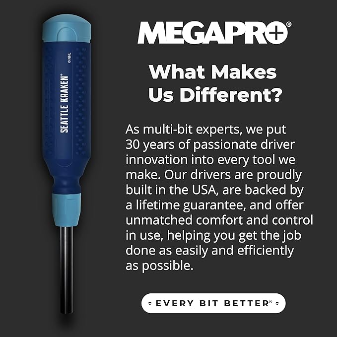 MEGAPRO짰 NHL짰 Team Edition Multi-bit Screwdriver | Officially Licensed NHL짰 Gear | Durable, Ergonomic, Pro-Grade Screwdriver (Seattle Kraken짰)