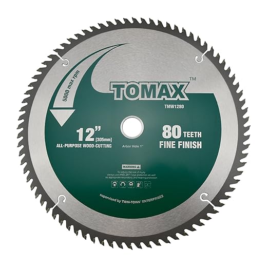 TOMAX 12-Inch 80 Tooth ATB Fine Finish Saw Blade with 1-Inch Arbor