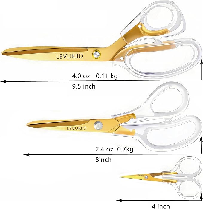scissors all purpose, Titanium Coated Blades and Ergonomic Clear Handle, Clear Gold scissors for Office Desk, Modern Design for Craft, Sewing, fabric,Office/Gold