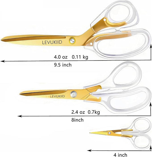 scissors all purpose, Titanium Coated Blades and Ergonomic Clear Handle, Clear Gold scissors for Office Desk, Modern Design for Craft, Sewing, fabric,Office/Gold