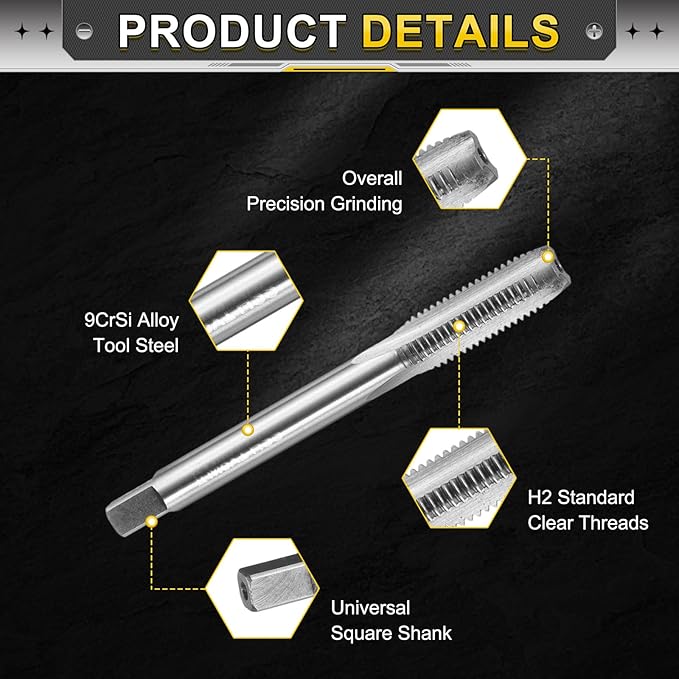 uxcell Hand Plug Tap M8 x 1 H2 Metric Thread Plug Style Taps Straight Flute Screw Tapping Threading Tool 9CrSi Alloy Tool Steel