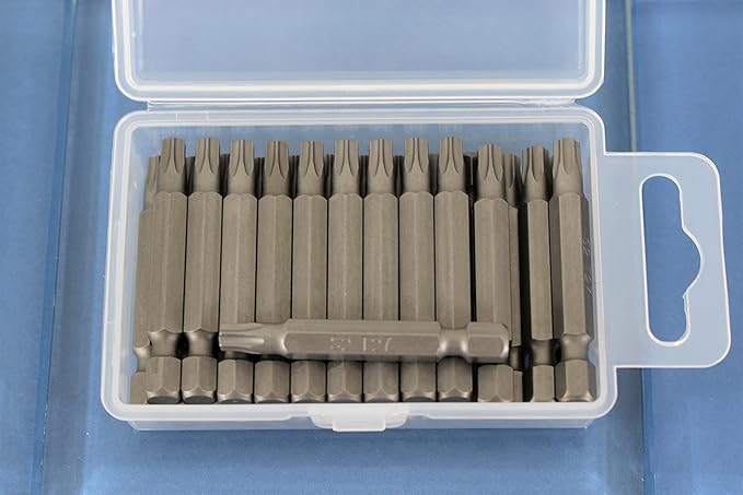 25 pc T27 Torx Star 6 Point T-27 Screwdriver Impact Ready 2 Inch Length Insert Bits Hex Shank with Quick Release Slot