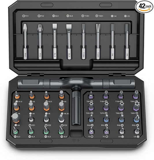 42 in 1 Magnetic Screwdriver Set, DIY Ratchet Screwdriver Set, Multi Bit Magnetic Drive Set, Detachable Ratchet Handle, Portable Compact Repair Tool Kit for Furniture Computer Bicycle Black