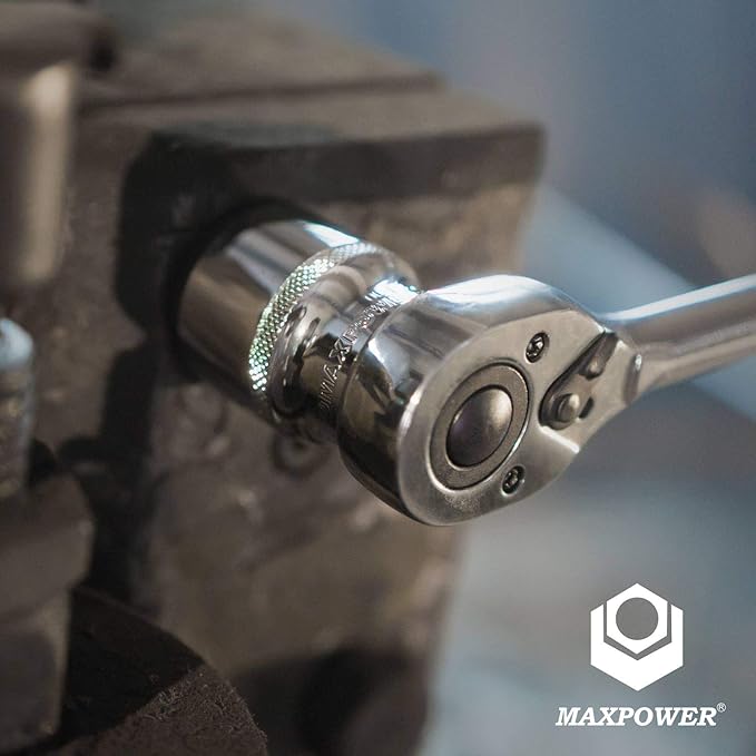 MAXPOWER 11-Piece 3/8" Ratcheting Socket Wrench Set Quick Release Reversible Ratchet Handle and Swappable Spanners Sockets with Hanging Rack