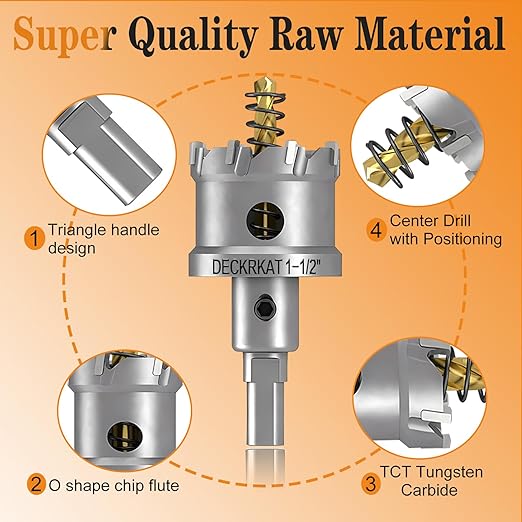 2-Pack 1-1/2" TCT Hole Saws for Hard Metal, Heavy Duty 38mm Tungsten Carbide Tipped Hole Cutters Set with Spring-Loaded Pilot Drill Bits for Stainless Steel, Metal, Iron, and Plastic