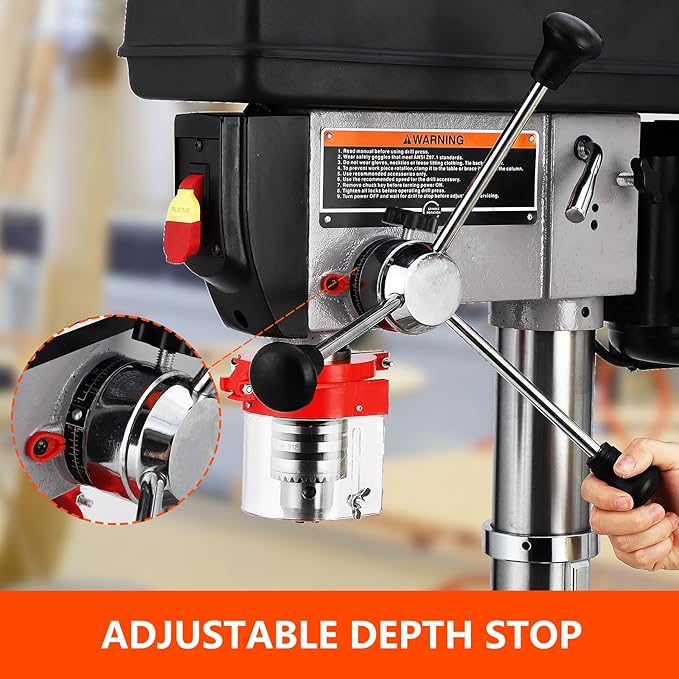 13-Inch Mini Drill Press Table, Variable Speed 288-3084 RPM,7.5 Amp 120V, Cast Iron Benchtop Drill Press with 0-45° Tilting Worktable for Wood and Metal