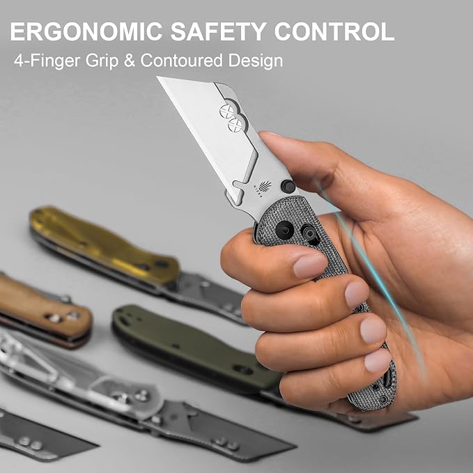 Kizer Uti Bear(New Dual-screw Version) Folding Utility Knife, Clutch Lock Box Cutter EDC Pocket knife with 5PCS Razor Blades, Pocket Knives with Pocket Clip for Men Women V3619JA3
