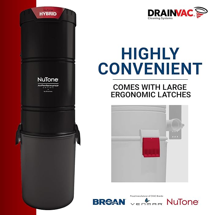Drainvac Broan-nutone 700 Air watts Residential Central Vacuum System with Standard Tool Set Accessories for Cleaning Floors, Carpet or Any Surfaces - Anti-Vibration, Powerful Suction