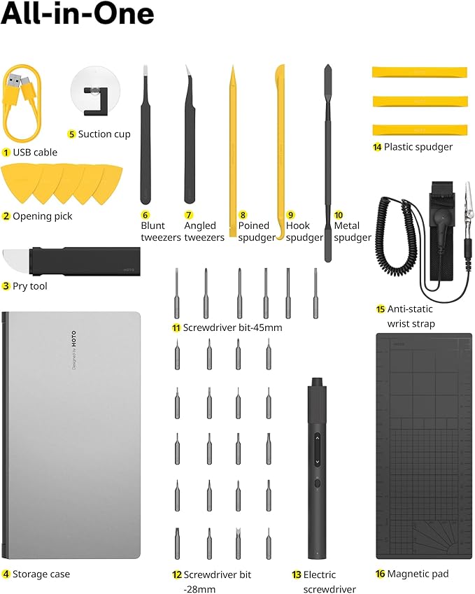 HOTO Electric Precision Screwdriver Kit Pro Bundle with 3.6V Cordless Screwdriver Set
