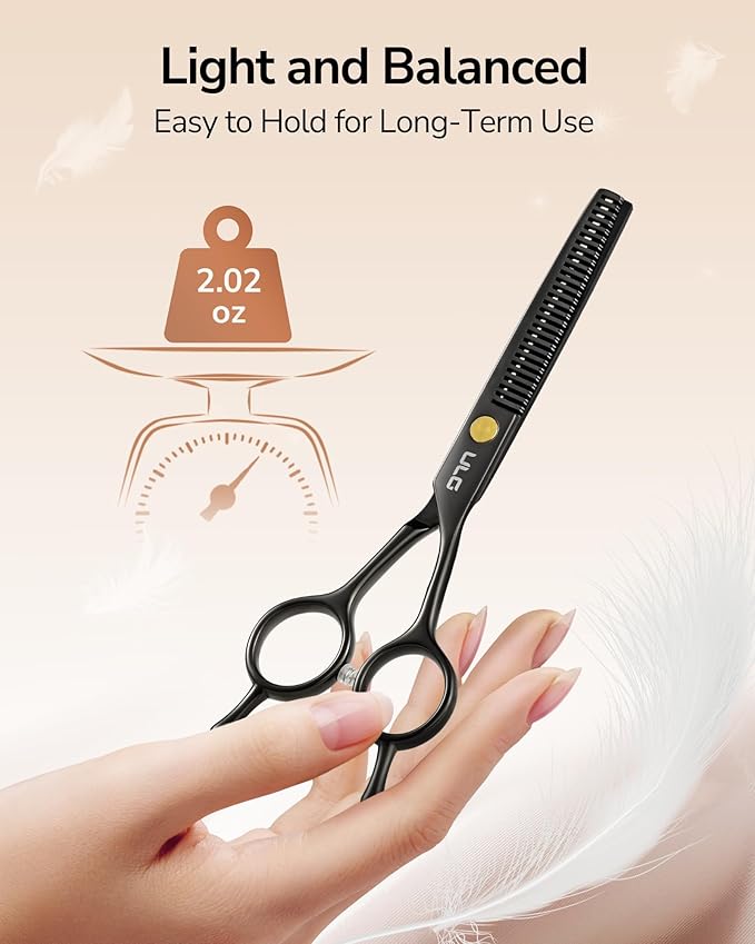 ULG 6.5'' Professional Texturizing & Thinning Shears with PU Leather Case, Ultra Sharp Japanese Stainless Steel, Ambidextrous Ergonomic Handle for Barbers, Stylists, Salon & Home Use, Black