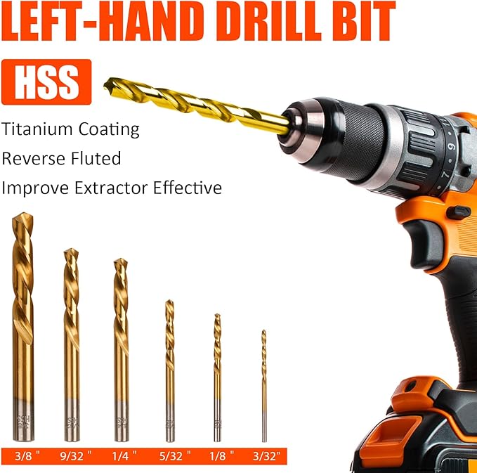 11Pcs Screw Extractor Set, Left Hand Drill Bit and Bolt Extractor Kit Easy to Remove Stripped Broken Damaged Screw Bolt and Nut Out, Reverse Drill Bit Extractor Set with Sturdy Case