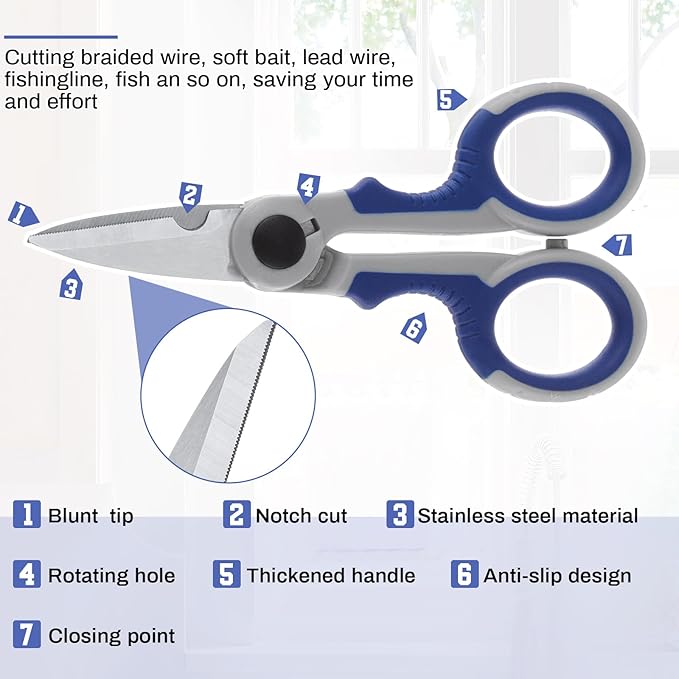 Honoson 2 Pcs 5.7" Fishing Scissors Braided Line Cutters Fishing Heavy Duty 3cr13 Non Slip Serrated Edge Scissors Saltwater Freshwater Braid Multi Function Cutter for Trimming (Blue Gray)