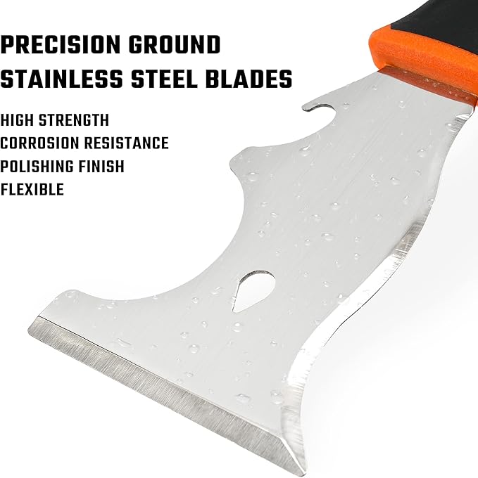 VANQUISH 5 In 1 Stainless Steel Putty Knife, Multi Use Paint Scraper Tool with Soft TPR Handle and Metal Hammer End, Caulk Removal Tool, Paint Can Opener, Paint Remover, Wallpaper Scraper 3588