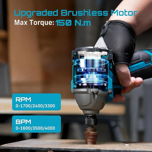 SEESII 16.8V Impact Driver Kit, 1/4" Hex Cordless Impact Driver Set & 2횞2.0Ah Batteries, 150N.m Max Torque(1327 In-lbs) Brushless Power Impact Driver w/ 16Pcs Drill Bits, 0-3300RPM Variable Speed