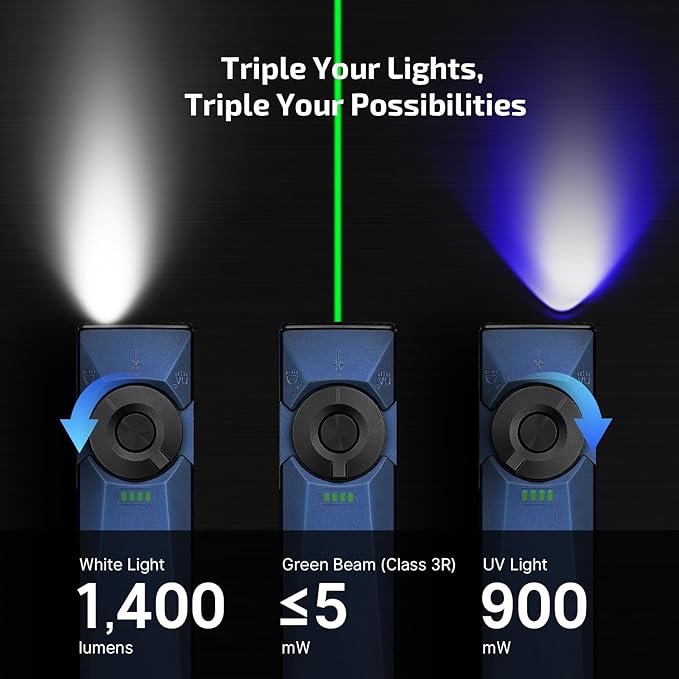 OLIGHT Arkfeld Ultra 1400 Lumens EDC Flat Flashlight, Rechargeable Pocket Light with White LED, UV, and Green Beam (Netural White (4000k~5000K), Navy Blue)