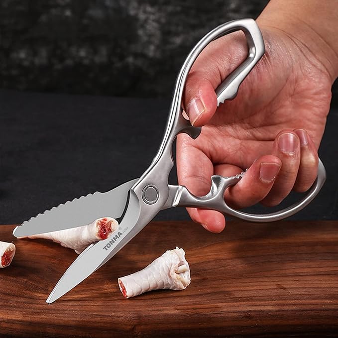 TONMA Kitchen Shears All Purpose[Made in Japan] Full Metal Stainless Steel Japanese Poultry Shears, Heavy Duty Kitchen Scissors for Food, Crab, Meat, Seafood, Chicken, Vegetables, Dishwasher Safe