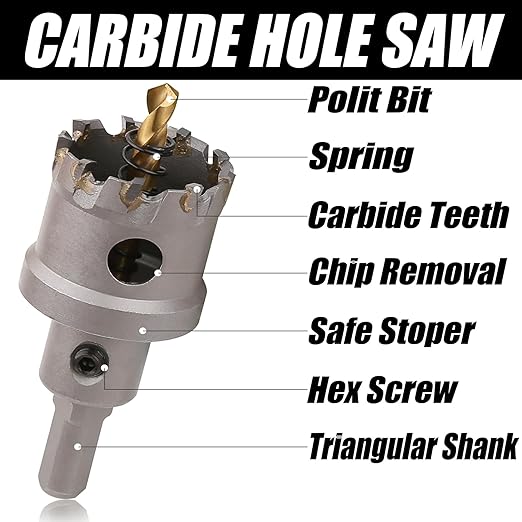 8PCS Carbide Hole Saw Kit, 5/8'' to 2'' Metal Hole Cutter with Pilot Drill, Holesaw for Hard Metal, Stainless Steel, Iron, Mild Steel, Aluminium, Alloy, Plastic, Fiberglass