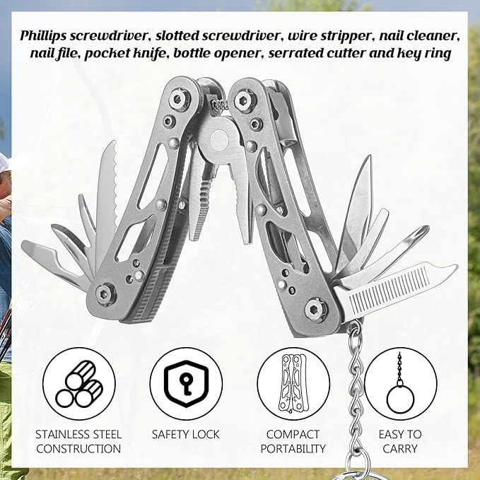 Lasnten 24 Pcs Small Multitool Pliers, Christmas Gifts for Men Stainless Steel Small Multitool Mini Pliers Foldable Knife, Bottle Opener, Screwdriver Apply to Survival, Camping, Dad Gifts (Grey)