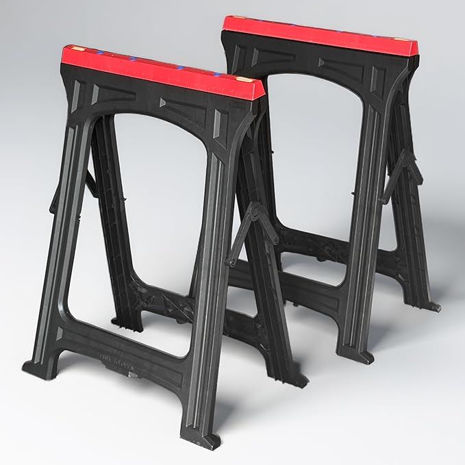 ZYJOYY Saw Horses 2 Pack Folding- 700LBS/Pair Capacity Heavy Duty Sawhorses, Weather-Resistant PP Folding Sawhorse Pack of 2, Portable Workhorse for Woodworking & DIY Projects