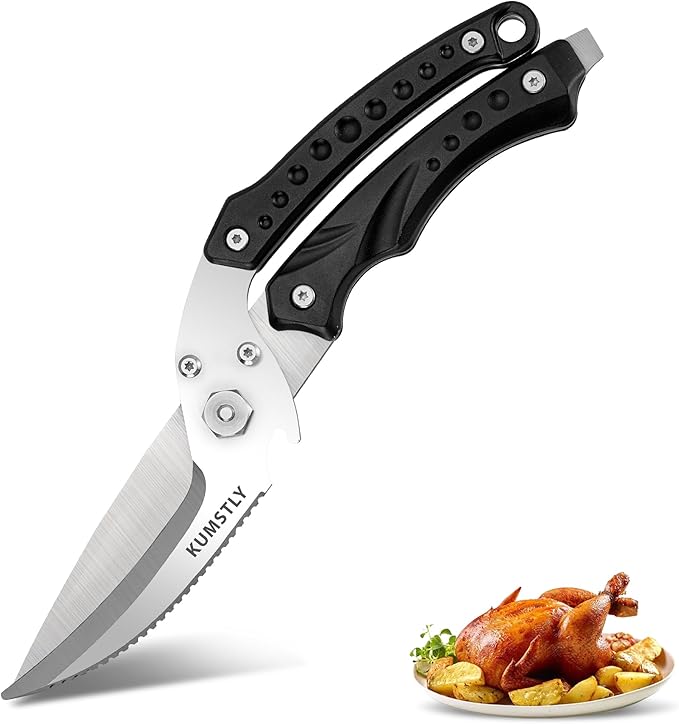 Heavy Duty Poultry Shears Professional Kitchen Scissors for Cutting Chicken, Turkey, Meat, Bones, Vegetables Stainless Steel Spatchcock Shears Multipurpose Food Scissors (Black)