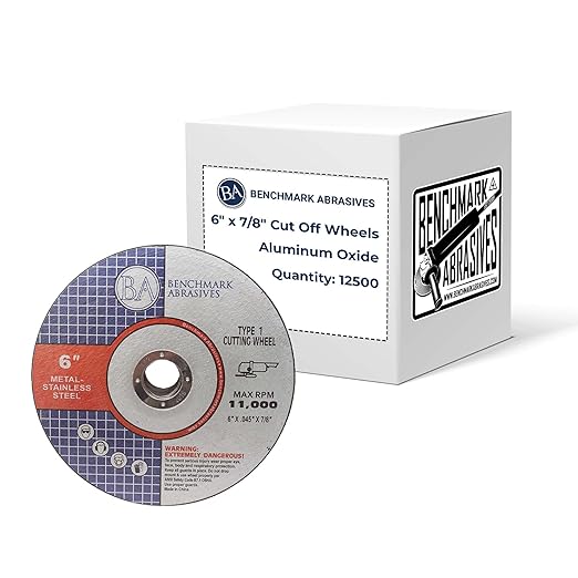 Benchmark Abrasives 6 Inch Aluminum Oxide Fine Grinding Wheel, Gray, for Metal & Stainless Steel, Compatible with Angle Grinder & Die High-Speed Saws, 11000 RPM, 7/8" Arbor, Type 1, 0.045" Thick