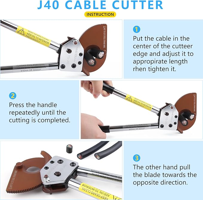 Yangoutool Heavy-Duty Ratcheting Cable Cutters for Large Copper, Aluminum, and Armored Cables - J40 Wire Cutter up to 300 mm짼, Electrical Wire Cutting Tool