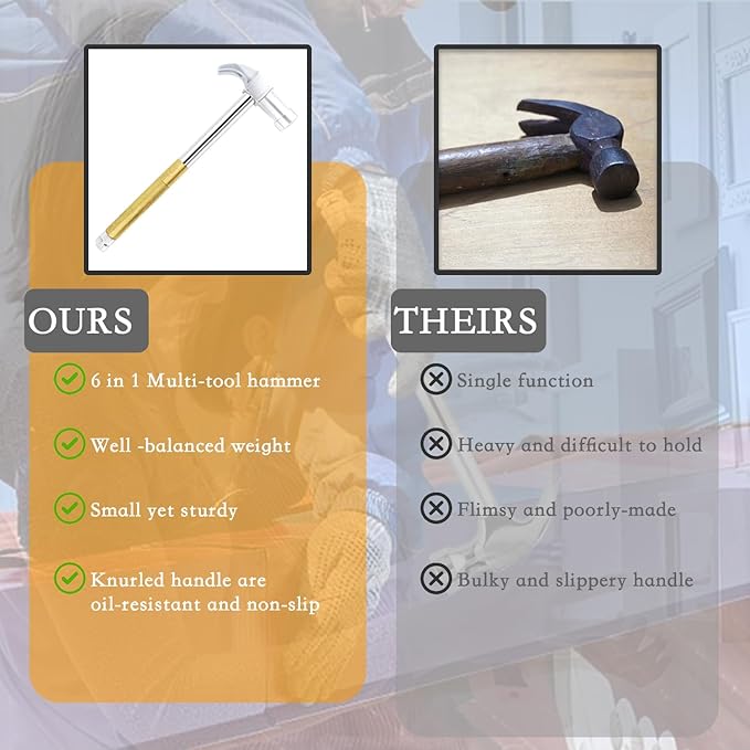 Claw Hammers GooMood 6 in 1 Metal Hammer 【a reliable set of tools for basic home maintenance】Multifunctional Camping Hammer Set Screwdriver Small with Screwdriver Hammers Hand Tools